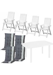 ProGarden , Garten-Essgruppe »Tampa / Faro« Set, 9 Stk. tlg. bestehend aus 4 Sessel, 4 Auflagen und 1 Tisch , weiß, grau +
