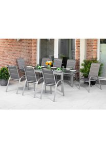 Merxx, Garten-Essgruppe &raquo;Amalfi di lusso&laquo; 9 Stk. tlg. 8 Stapelsessel, Hochlehner mit ausziehbarem Tisch, Gewicht Tisch 52, 6kg, diamantbraun + braun +