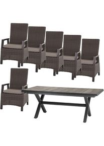 siena GARDEN , Garten-Essgruppe »Corido« Set, 13 Stk. tlg. bestehend aus 6 Sesseln, 6 Kissen und 1 Tisch , charcoal grey, matt anthrazit +