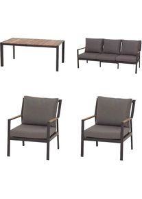siena GARDEN , Gartenlounge-Set »Londra« Set, 14 Stk. tlg. bestehend aus 2 Sesseln, 1 Sofa, 1 Tisch, 10 Kissen , matt anthrazit, Teak +