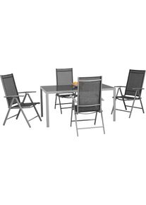 siena GARDEN , Garten-Essgruppe »Saturn / Sola« Set, 3 Stk. tlg. bestehend aus 2 Sesseln und 1 Tisch , silber, dark stone +