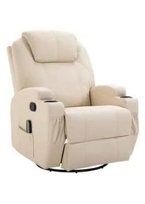 HOMCOM Massagesessel Fernsehsessel Elektrisch Relaxsessel 5 Massage-Modi Cremeweiß , Leder , Eukalyptusholz , Füllung: Schaumstoff,Schaumstoff , 92x109x84 cm , Wohnzimmer, Sessel, Massagesessel