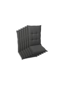 Sesselauflagenset, Anthrazit, Textil, 6-teilig, Uni, F&uuml;llung: Schaumstoff, Vlies, 50x7x108 cm, Oeko-Tex&reg; Standard 100, pflegeleicht, hochwertige Qualit&auml;t, langlebig, f&uuml;r den Au&szlig;enbereich geeignet, mittels B&auml;ndern zu befestigen, mittels Gurtband zu befestigen, Gartenm&ouml;bel, Gartenpolster & Auflagen, Sesselauflagen
