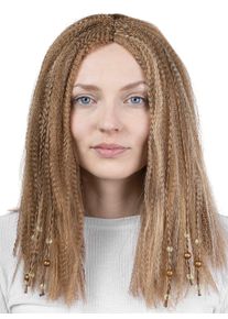 maskworld Gekreppte Perücke mit Zöpfen und Perlen
