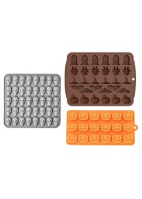 maskworld Halloween silicone moulds set mini skulls, pumpkins, Halloween characters for chocolates and gummy bears 3 pcs.