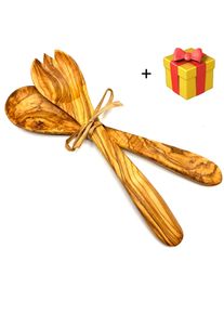 Olivenholz-Erleben Salatbesteck »Salatbesteck mittel mit Bastband« Stilvoll Salate servieren – ein echter Blickfang auf dem Tisch. in braun