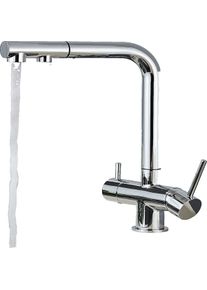 KLARWERK Felix | Rubinetto estraibile 3 vie acciaio inossidabile spazzolato premium |cucina osmosi cromo argento |Miscelatore 360 gradi |Filtra 3