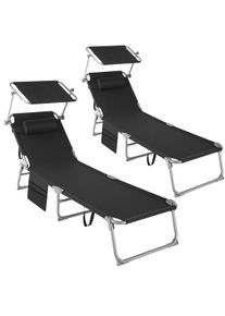 TecTake Conjunto de 2 tumbonas Chloé con 4 posiciones y almohada para la cabeza negro - 405128