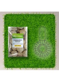 Meisenkn&ouml;del Set: 200 Stk. 90g mit Insekten & Mehlw&uuml;rmern + Robuster Metall-Futterspender