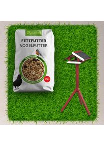 Vogelfutter Komplett Set 25kg &ndash; Premium Wildvogelfutter 25kg, Stehendes Vogelfutterhaus mit St&auml;nder aus Holz rot/wei&szlig; 1 Stk.