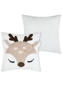 Kinderkissen Reh Gabin 40/40 cm , Beige , Textil , 40x40 cm , Schlaftextilien, Bettwäsche, Kinderbettwäsche
