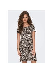 Only , Minikleid »ONLBERA BACK LACE UP S/S DRESS JRS NOOS« Sommerkleid , Black AOP:EGGNOG LEO , N-Gr , XL -N-Gr , XL , Bequemes Minikleid aus...