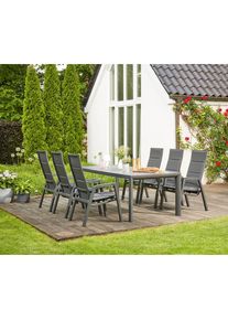siena GARDEN , Garten-Essgruppe »Milano / Ancona« Set, bestehend aus 6 Sesseln und 1 Tisch 220x100cm, 7 Stk. tlg. aus pulverbeschichtetem...
