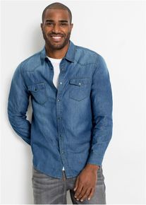Langermet jeansskjorte i ren bomull Slim Fit, blå, størrelse 43/44 (XL), bonprix