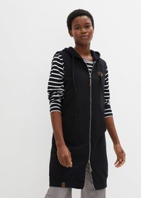 Gilet lungo con cappuccio in felpa di misto cotone, Nero, Taglia 42/44 (S), bonprix