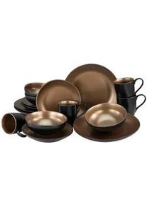 Creatable Kombiservice , Schwarz, Goldfarben , Keramik , 16-teilig , Uni , 300 ml,400 ml , 35x34x33 cm , Geschirr, Geschirrsets, Kombiservice