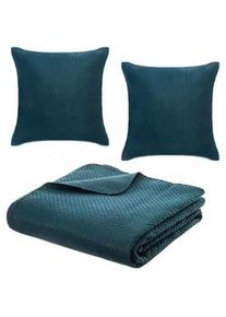 Atmosphera Createur d ́interieur Tagesdecke SET Dolce Vita 240/260 cm , Blau , Textil , Rechteckig , 240x260 cm , Schlaftextilien, Bettwäsche, Tagesdecken