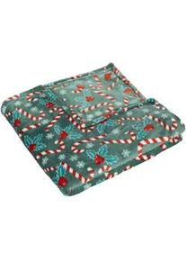 Atmosphera Createur d ́interieur Fleecedecke Weihnachtsmuster 130/180 cm , Grün , Textil , 180x130 cm , Wohntextilien, Decken, Fleecedecken
