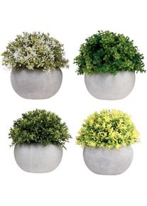 Viana, Kunstpflanzen, Künstliche Buchsbäume im Set als Deko mit Blüten in Betontopf (12.50 cm)