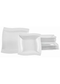 Novel Tafelservice , Wei&szlig; , Keramik , 12-teilig , Wellen , Lfgb , Geschirr, Geschirrsets, Tafelservice