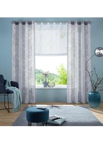 my home Raffrollo »Anna« mit Schlaufen Halbtransparent, Ausbrenner, Viskose in weiß