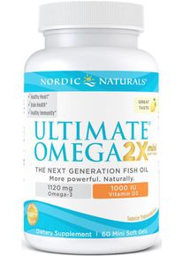 Nordic Naturals Ultimate Omega 2X Mini + Vitamin D3, 60 Softgels, Lemon