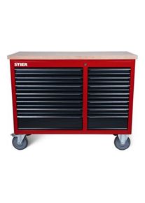STIER Banco da lavoro mobile XXL, doppio con 14 cassetti, vuoto
