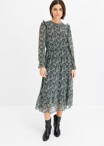 Mellanl&aring;ng kl&auml;nning med volanger - svart - storlek 40 - bonprix