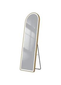 Emke Standspiegel mit Beleuchtung und Rahmen Gold 147/45 cm , Goldfarben , Glas , Rechteckig , 45x147x147 cm , Spiegel, Standspiegel