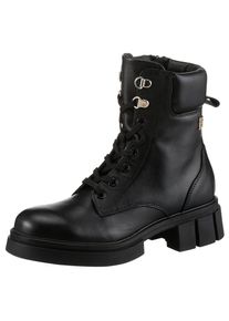 Tommy Hilfiger , Bikerboots »LACE-UP BIKER LEATHER« , Blockabsatz, Schnürboots, Stiefelette mit gepolstertem Schaftrand , schwarz , 37 , 37 ,...