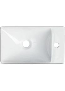 Blue Label, Waschbecken, Keramisk håndvask, firkantet med hanehul til højre - 38x22x10 cm - uden overløb