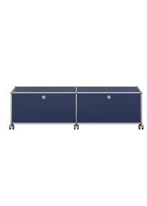 USM Haller Lowboard sur roulettes avec 2 portes pliantes Acier bleu