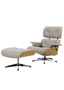 Eames Lounge Chair & Ottoman Fauteuil COMPOSITION PRÉFÉRENTE Tissu Nubia, ivoire-perle / piétement poli / châtaignier Vitra
