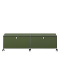 USM Haller Lowboard sur roulettes avec 2 portes pliantes Vert olive