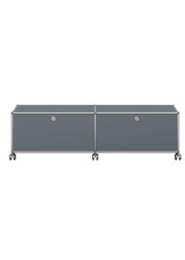 USM Haller Lowboard sur roulettes avec 2 portes pliantes Medium gris
