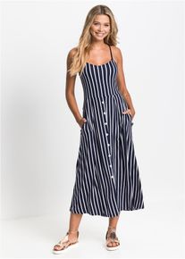 Gestreepte jersey zomerjurk met knopen - blauw - maat 32/34 (XS) - viscose - bonprix