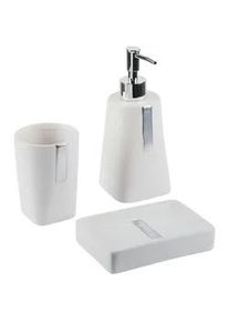 Beliani Badezimmer Set 3-teilig Keramik beige Sonana , Beige , Stein , 8x19x8 cm , Badaccessoires