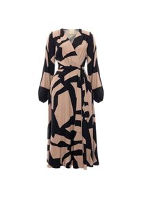Swing Fashion, Damen, Kleider, Vielseitige Cocktail-Midi-Kleid mit Geometrischem Muster und V-Ausschnitt, Braun, (44)