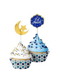 Boland Muffin Set Eid Mubarak 20 Cupcake Förmchen, 20 Cocktail Spiesser, Backform, Mehrfarbig, Gold, Blau