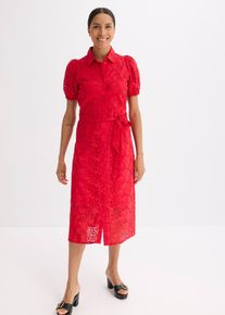 Lochstickerei-Blusenkleid aus reiner Baumwolle, rot, Größe 44, 100% Baumwolle, bonprix