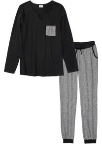 Pyjama mit Flanellhose, schwarz, Gr&ouml;&szlig;e 36/38 (S), Flanell, bonprix