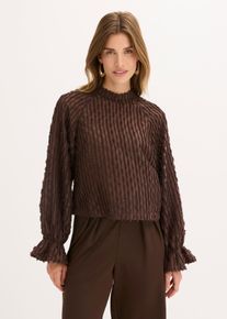 Bluse aus strukturiertem Material, braun, Größe 42, bonprix