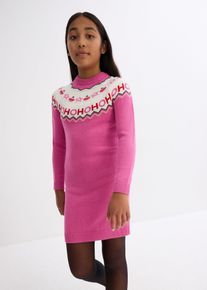 Mädchen Strickkleid mit Weihnachtsmotiv, pink, Größe 128/134, mit Baumwolle, bonprix