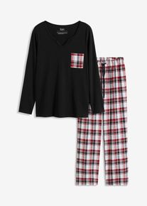 Pyjama mit Flanellhose, schwarz, Größe 40/42 (M), 100% Baumwolle,Flanell, bonprix