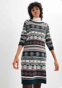 Strickkleid mit weihnachtlichem Muster, petrol, Größe 36/38 (S), mit Baumwolle, bonprix
