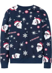 innen weich angerautes Sweatshirt mit Weihnachtsmotiv, blau, Größe 64/66 (3XL), mit Baumwolle, bonprix