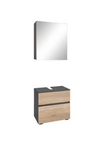 Home Affaire Badmeubelset Wisla Spiegelschrank, WBU met sifonaansluiting en push-to-open, breedte 60 cm (set, 2 stuks) badmeubelsets grijs