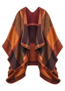 Lascana Gebreide poncho Poncho in knuffelige kwaliteit, ruitendeken, cape, sjaal dames poncho's oranje