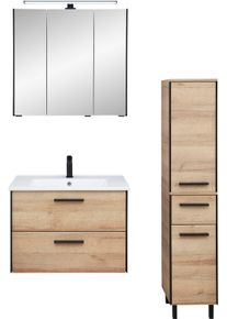 Saphir Badkamerserie Quickset 395 3-delig, keramieken wastafel met led-spiegelkast Halfhoge kast, inclusief deurdemper, 5 deuren, 3 laden,