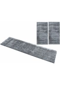 my home Set slaapkamerkleedjes Malin Hochflor, shaggy, effen kleuren, lichte glans, microvezel, onderhoudsvriendelijk bedvloerkleden maat 14 grijs